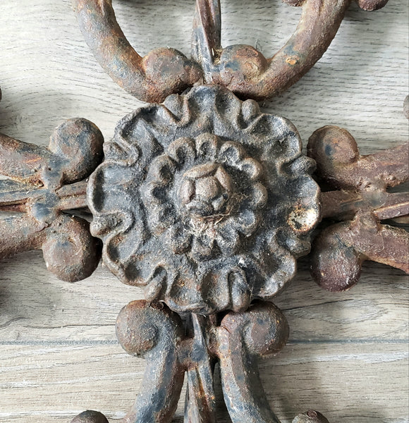 Large Vintage Cast & Wrought Iron Wall Candle Sconce 19" Fleur-de-Lis Gothic Style