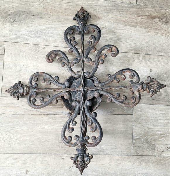 Large Vintage Cast & Wrought Iron Wall Candle Sconce 19" Fleur-de-Lis Gothic Style