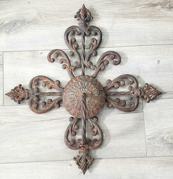 Large Vintage Cast & Wrought Iron Wall Candle Sconce 19" Fleur-de-Lis Gothic Style