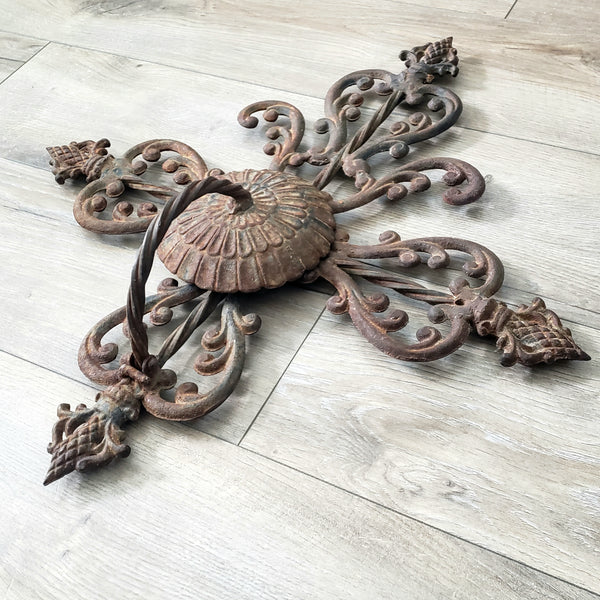 Large Vintage Cast & Wrought Iron Wall Candle Sconce 19" Fleur-de-Lis Gothic Style