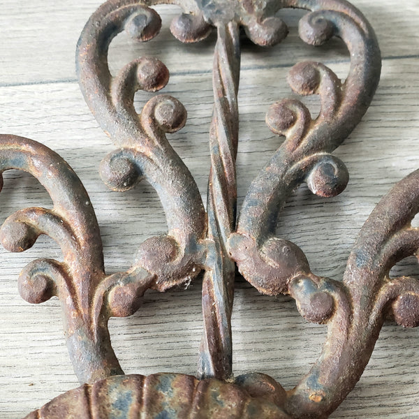 Large Vintage Cast & Wrought Iron Wall Candle Sconce 19" Fleur-de-Lis Gothic Style