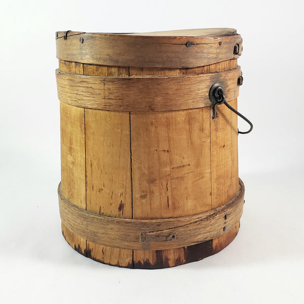 Antique Wooden Firkin Bucket Small 7” Sugar Bucket Lid and Bail Handle Grip