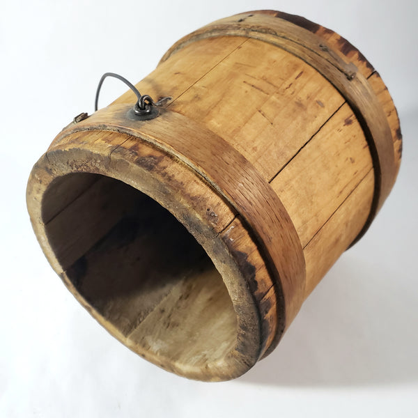 Antique Wooden Firkin Bucket Small 7” Sugar Bucket Lid and Bail Handle Grip