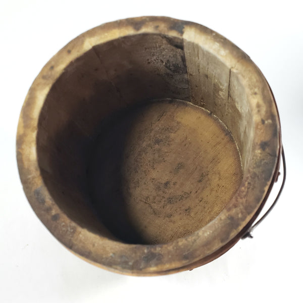 Antique Wooden Firkin Bucket Small 7” Sugar Bucket Lid and Bail Handle Grip