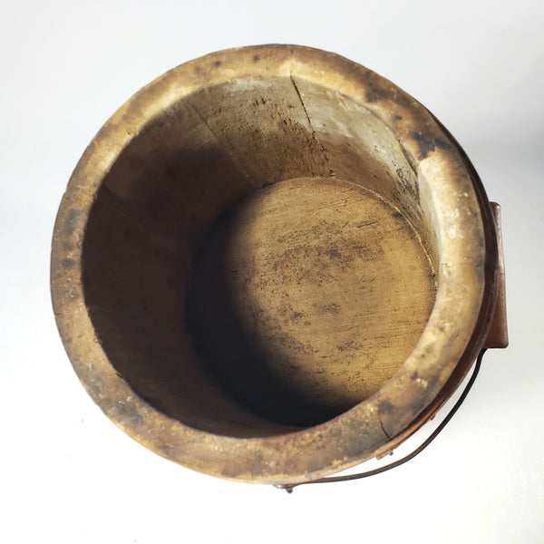 Antique Wooden Firkin Bucket Small 7” Sugar Bucket Lid and Bail Handle Grip