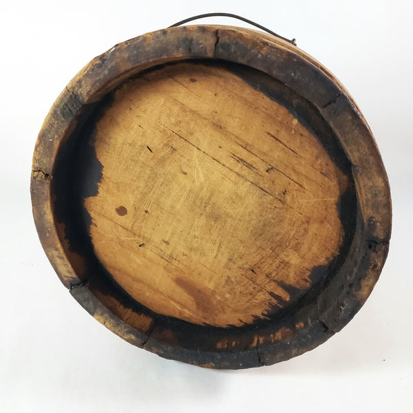 Antique Wooden Firkin Bucket Small 7” Sugar Bucket Lid and Bail Handle Grip
