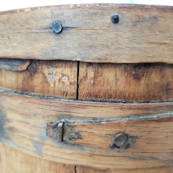Antique Wooden Firkin Bucket Small 7” Sugar Bucket Lid Bail Handle and Grip