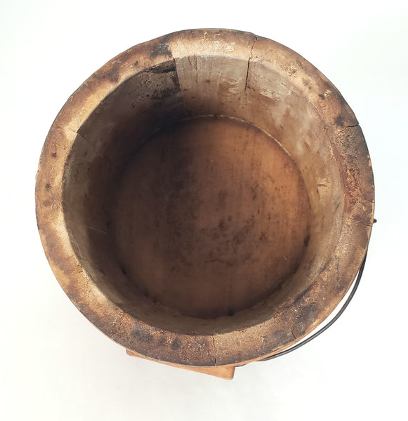 Antique Wooden Firkin Bucket Small 7” Sugar Bucket Lid Bail Handle and Grip