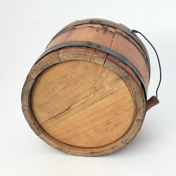 Vintage Small Rustic Wooden Staved Bucket Wire Bail Handle Wood Grip