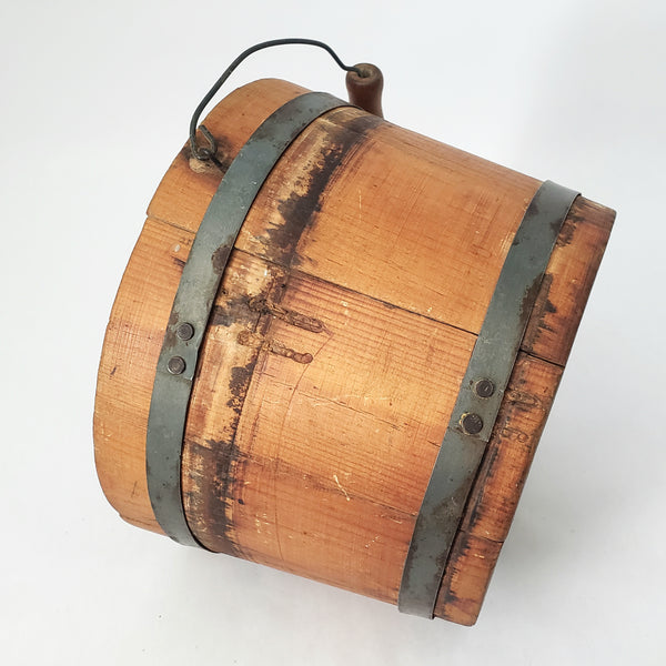 Vintage Small Rustic Wooden Staved Bucket Wire Bail Handle Wood Grip