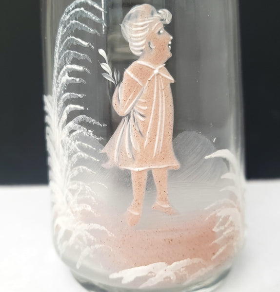 Vintage Mary Gregory Style Mini 3 1/2" Clear Glass & Pewter Stein White & Pink
