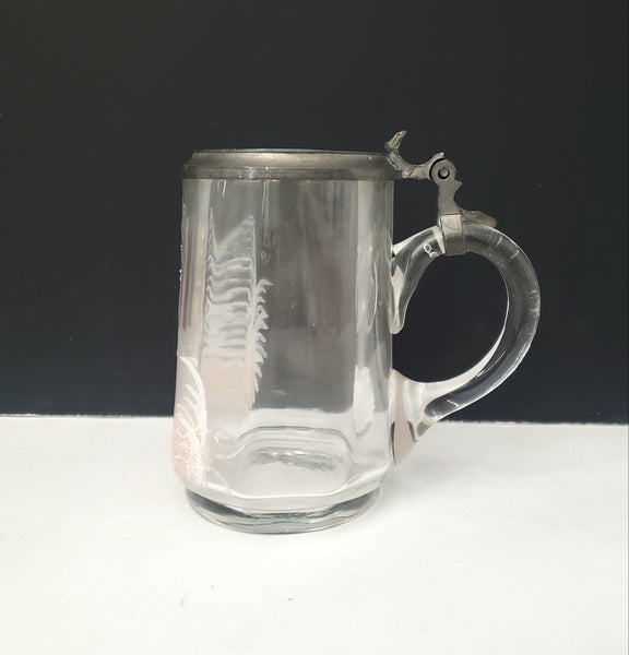 Vintage Mary Gregory Style Mini 3 1/2" Clear Glass & Pewter Stein White & Pink
