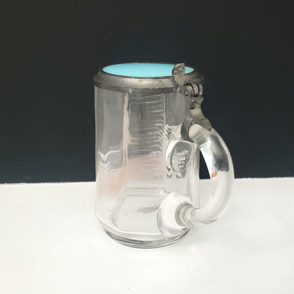Vintage Mary Gregory Style Mini 3 1/2" Clear Glass & Pewter Stein White & Pink