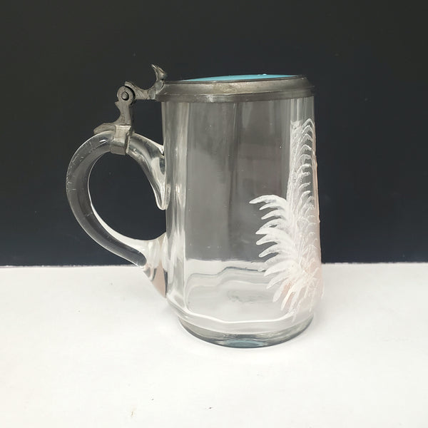 Vintage Mary Gregory Style Mini 3 1/2" Clear Glass & Pewter Stein White & Pink