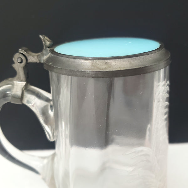Vintage Mary Gregory Style Mini 3 1/2" Clear Glass & Pewter Stein White & Pink