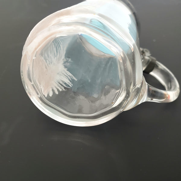 Vintage Mary Gregory Style Mini 3 1/2" Clear Glass & Pewter Stein White & Pink