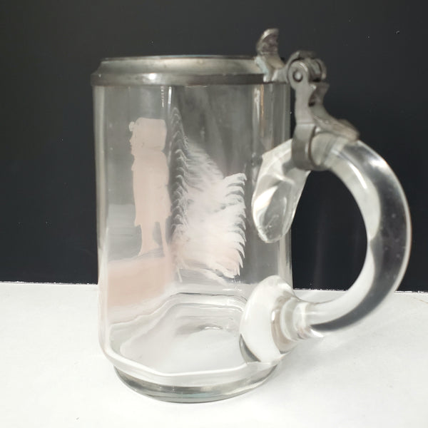 Vintage Mary Gregory Style Mini 3 1/2" Clear Glass & Pewter Stein White & Pink