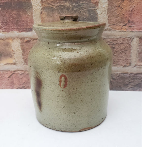 Antique Salt Glazed Stoneware Storage Crock with Lid 1 Quart