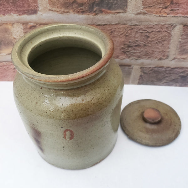Antique Salt Glazed Stoneware Storage Crock with Lid 1 Quart