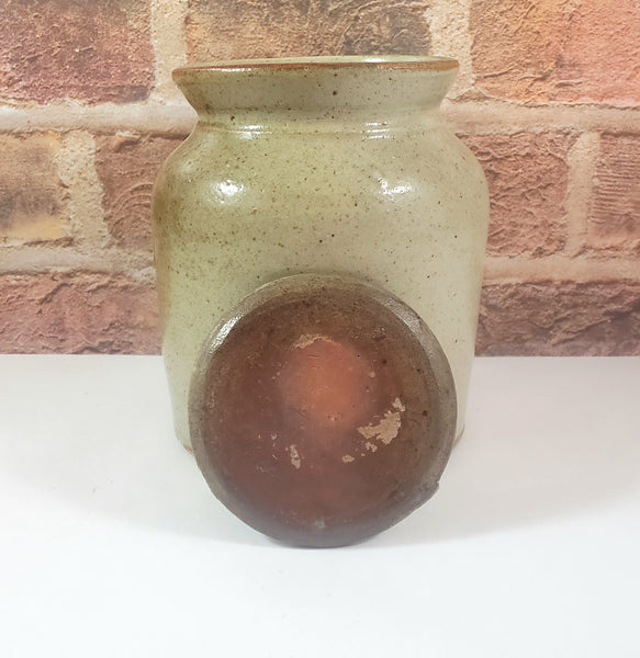 Antique Salt Glazed Stoneware Storage Crock with Lid 1 Quart