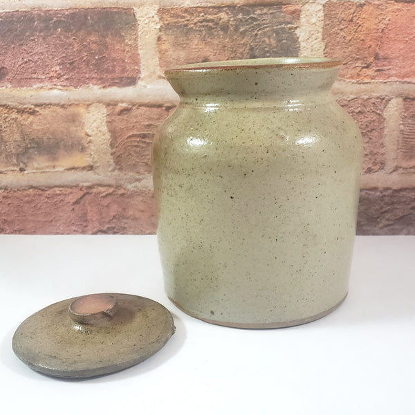 Antique Salt Glazed Stoneware Storage Crock with Lid 1 Quart