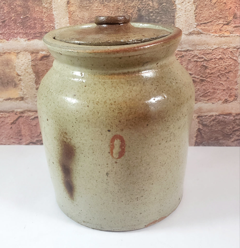 Antique Salt Glazed Stoneware Storage Crock with Lid 1 Quart