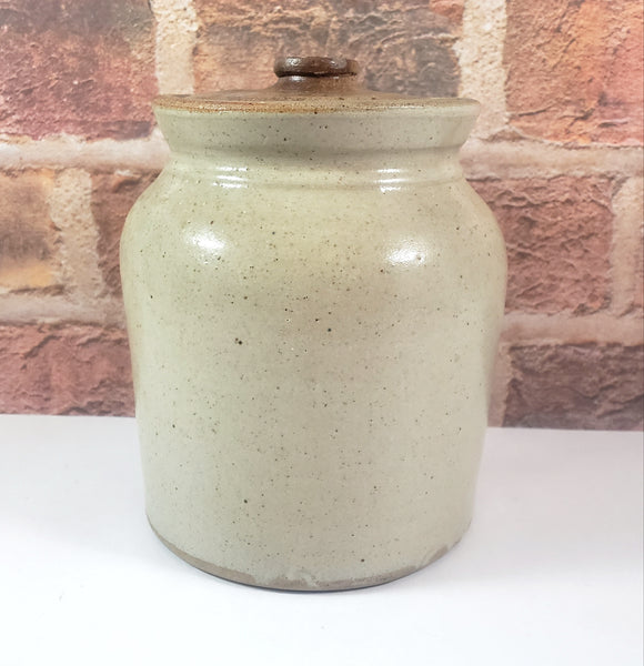 Antique Salt Glazed Stoneware Storage Crock with Lid 1 Quart