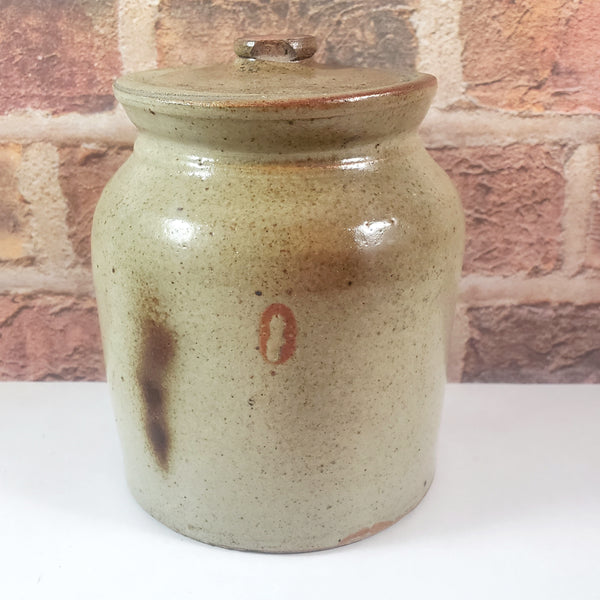 Antique Salt Glazed Stoneware Storage Crock with Lid 1 Quart