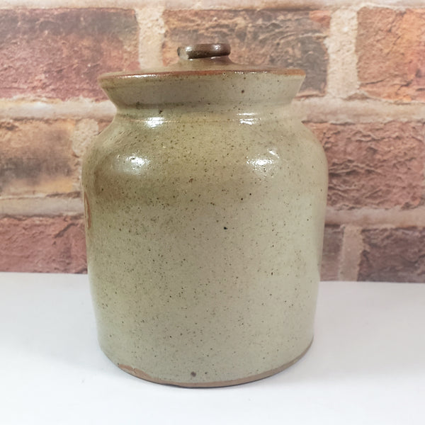 Antique Salt Glazed Stoneware Storage Crock with Lid 1 Quart