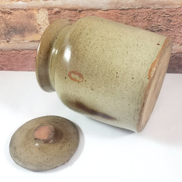 Antique Salt Glazed Stoneware Storage Crock with Lid 1 Quart