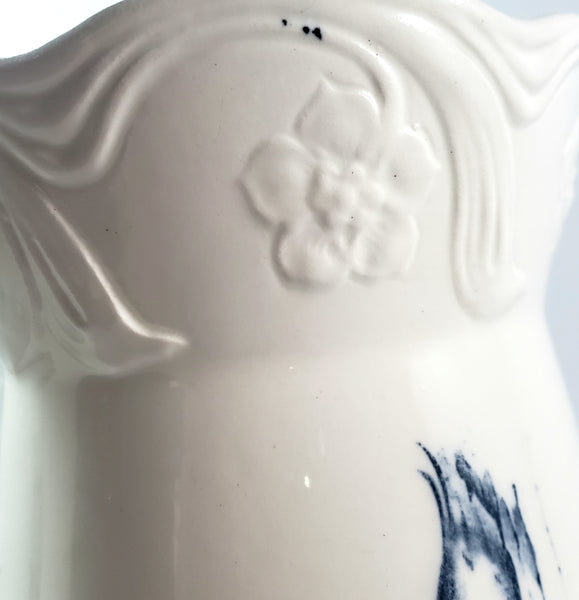 Vintage Blue & White Ceramic Pitcher Botanical Tulips