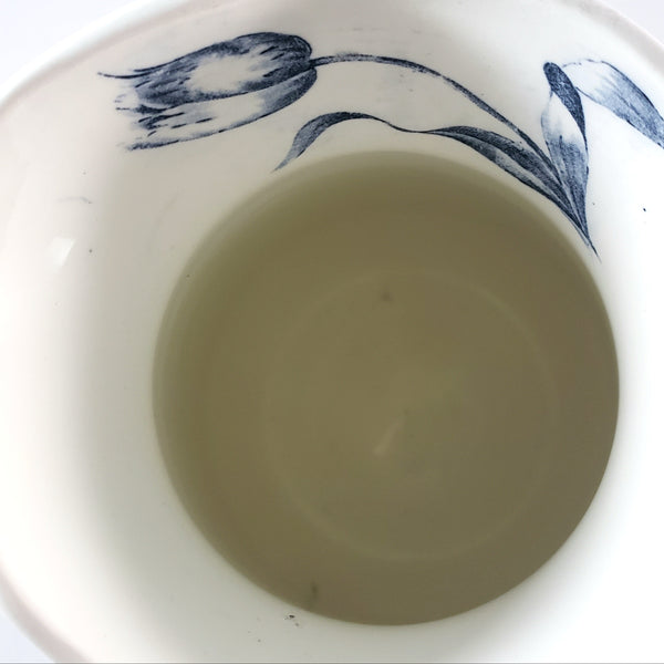 Vintage Blue & White Ceramic Pitcher Botanical Tulips