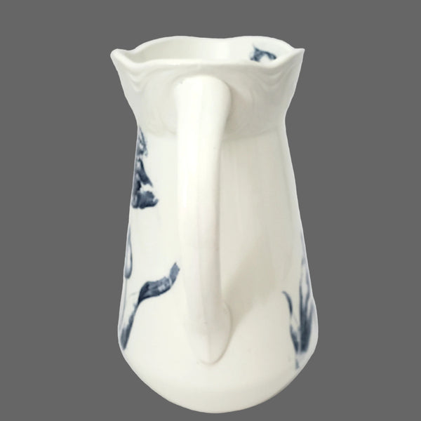 Vintage Blue & White Ceramic Pitcher Botanical Tulips