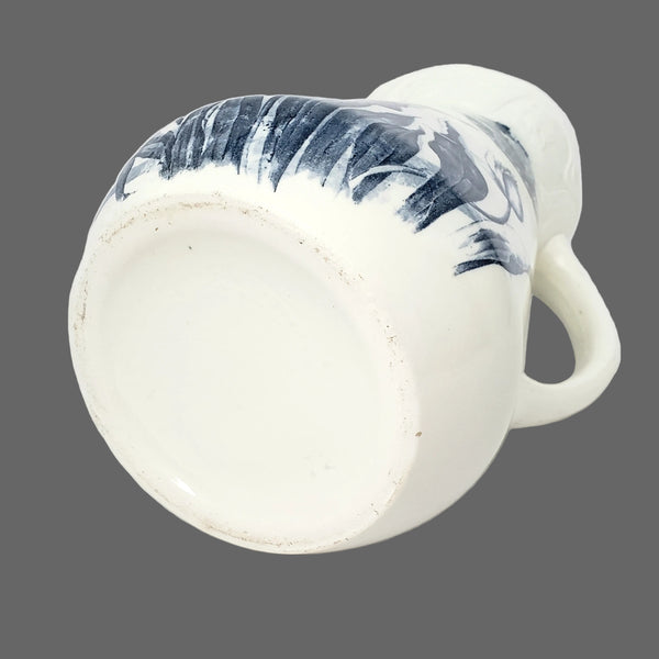 Vintage Blue & White Ceramic Pitcher Botanical Tulips