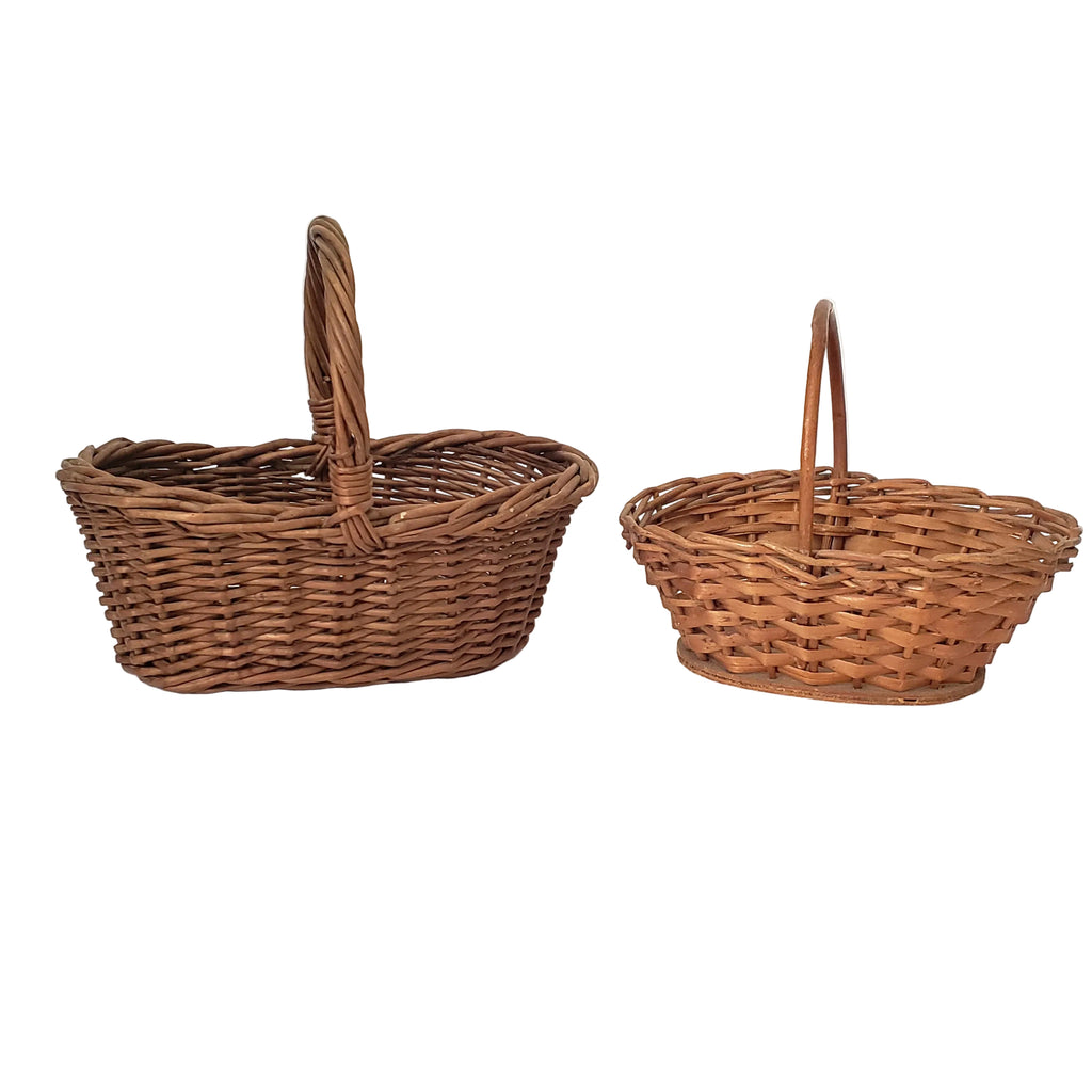 Small Miniature Wicker Woven Handled Baskets Collection of 2