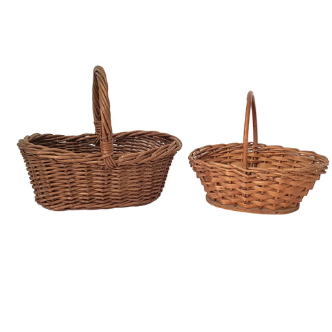 Small Miniature Wicker Woven Handled Baskets Collection of 2