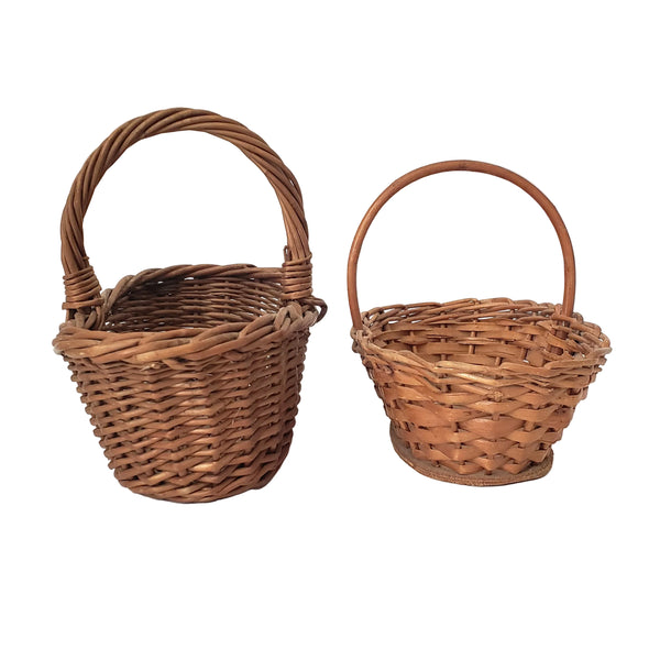 Small Miniature Wicker Woven Handled Baskets Collection of 2