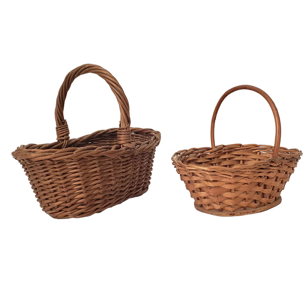 Small Miniature Wicker Woven Handled Baskets Collection of 2