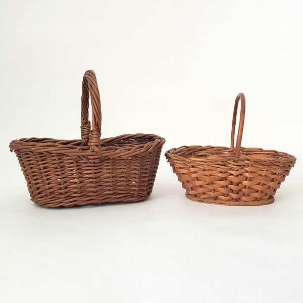 Small Miniature Wicker Woven Handled Baskets Collection of 2
