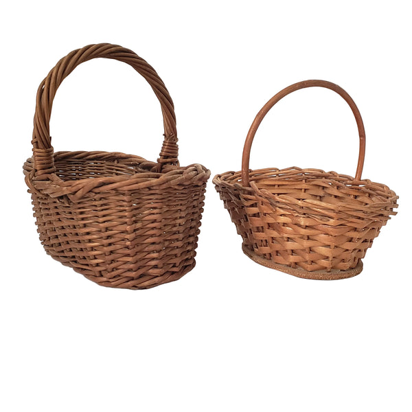 Small Miniature Wicker Woven Handled Baskets Collection of 2