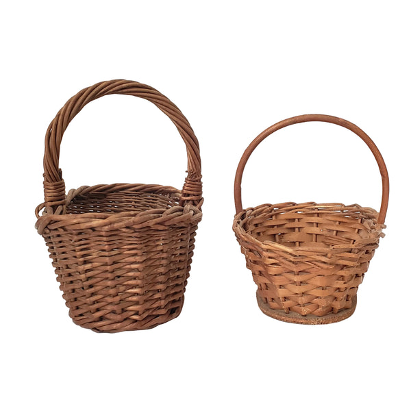 Small Miniature Wicker Woven Handled Baskets Collection of 2