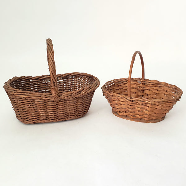 Small Miniature Wicker Woven Handled Baskets Collection of 2