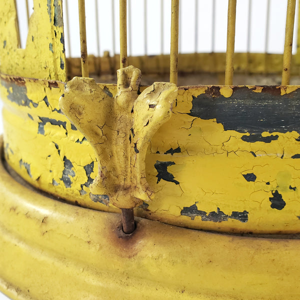 Antique Victorian Metal Wire Bird Cage Old Yellow Paint 17" Home Décor