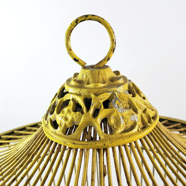 Antique Victorian Metal Wire Bird Cage Old Yellow Paint 17" Home Décor