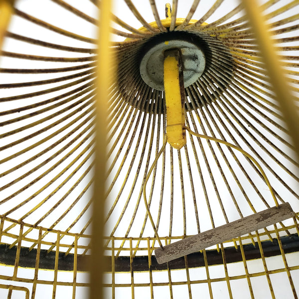 Antique Victorian Metal Wire Bird Cage Old Yellow Paint 17" Home Décor