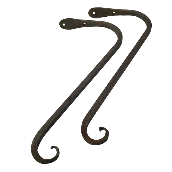 Vintage Forged Wrought Iron Wall Hangers Upturned Rat Tail Ends
