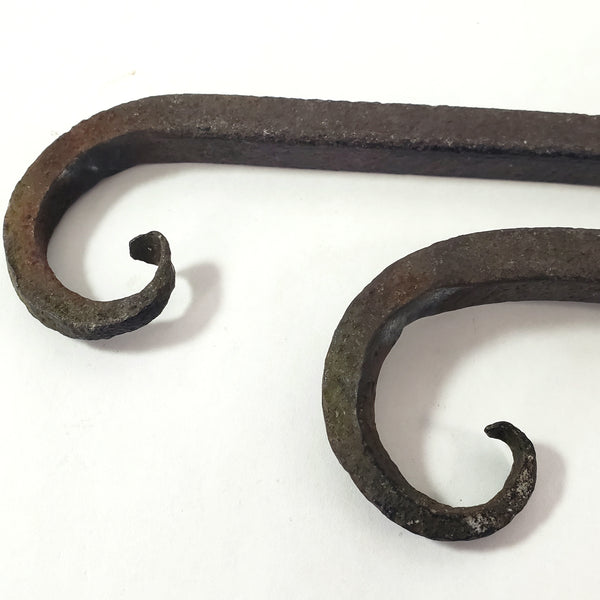 Vintage Forged Wrought Iron Wall Hangers Upturned Rat Tail Ends