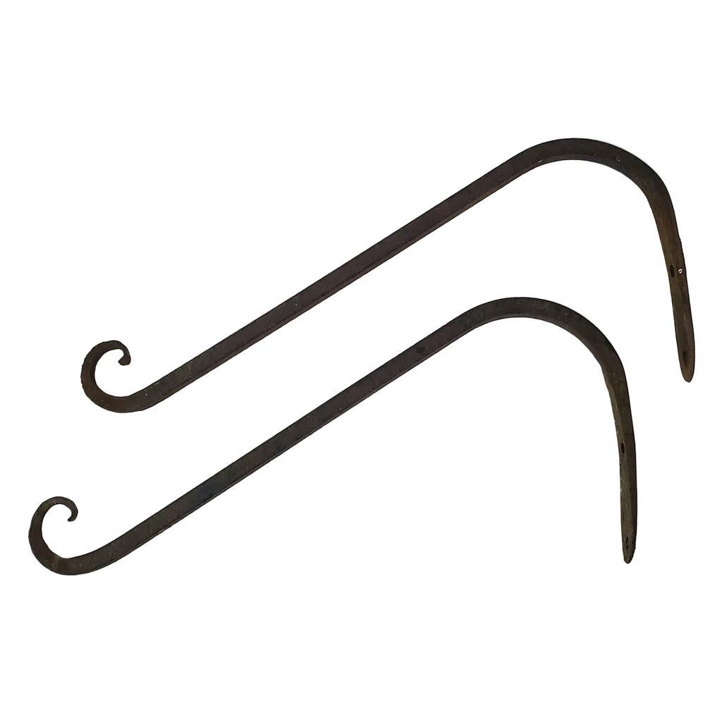 Vintage Forged Wrought Iron Wall Hangers Upturned Rat Tail Ends