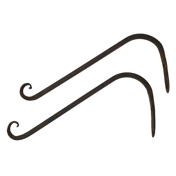 Vintage Forged Wrought Iron Wall Hangers Upturned Rat Tail Ends