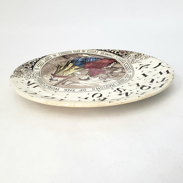 19th century ABC Brown Transferware  8" Plate Polychrome Nations of the World Chinese